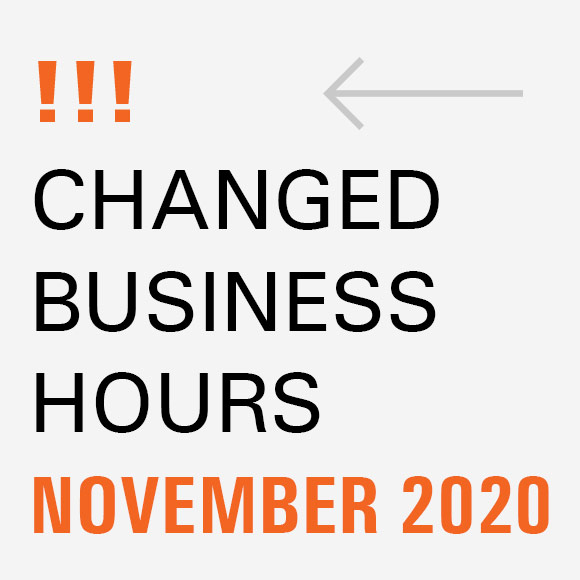 Changed business hours in November Beitragsbild